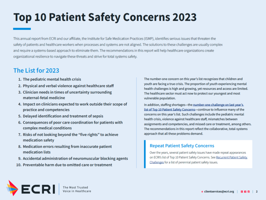 Top 10 safety concerns 2023